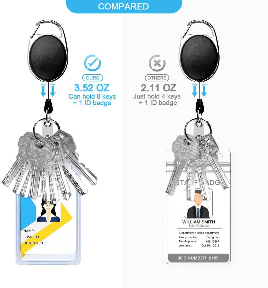 2 Pack - Heavy Duty Retractable Badge Reel with ID Holder Strap