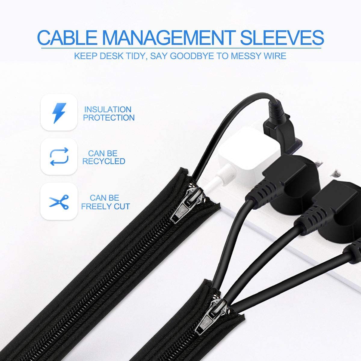  Fellowes Cable Zip, Cable Tidy Tube, Cable Management Sleeve