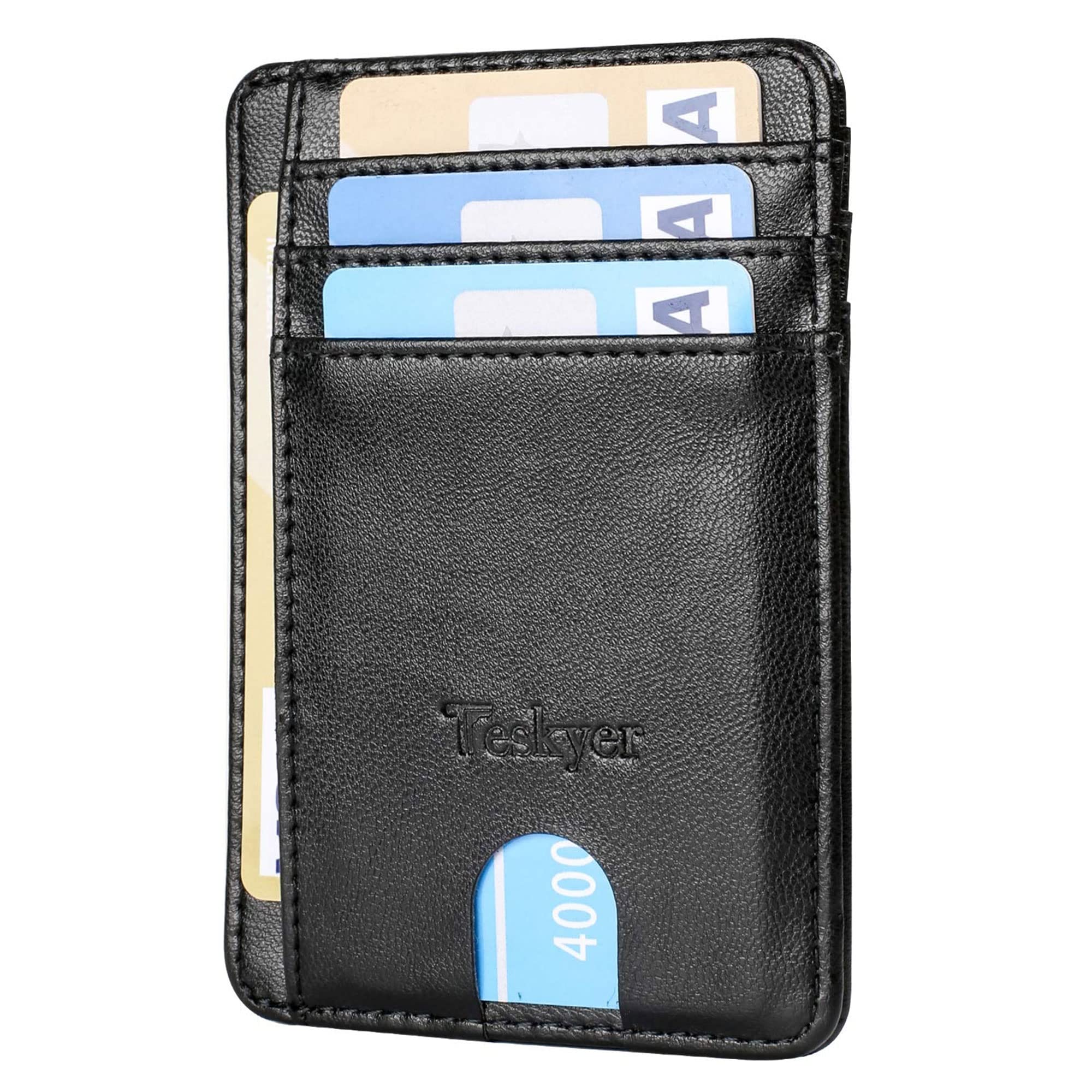 Slim Minimalist ID Credit Card Holder Leather Front Pocket Wallet with  Keychain