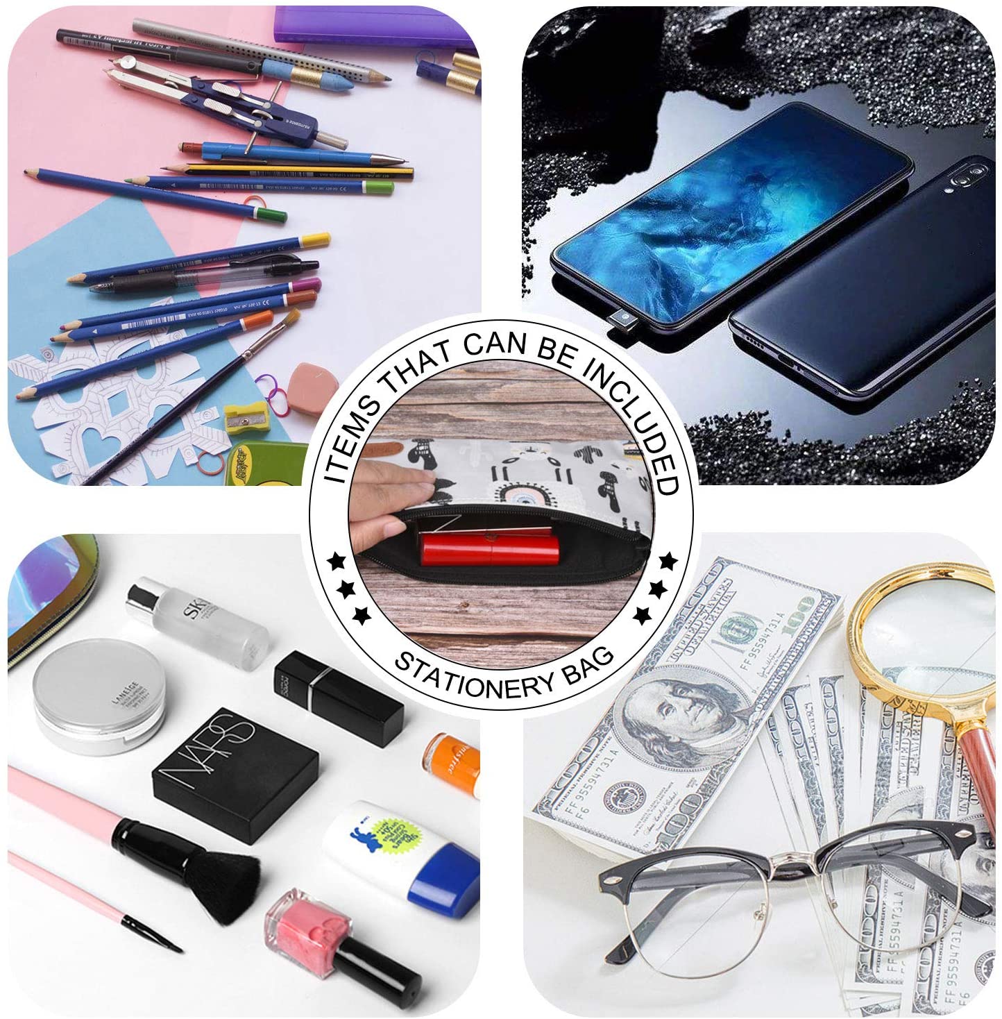 Slim Canvas Pencil Case Pouch Compact Zipper Pen Case Simple Stationery Bag