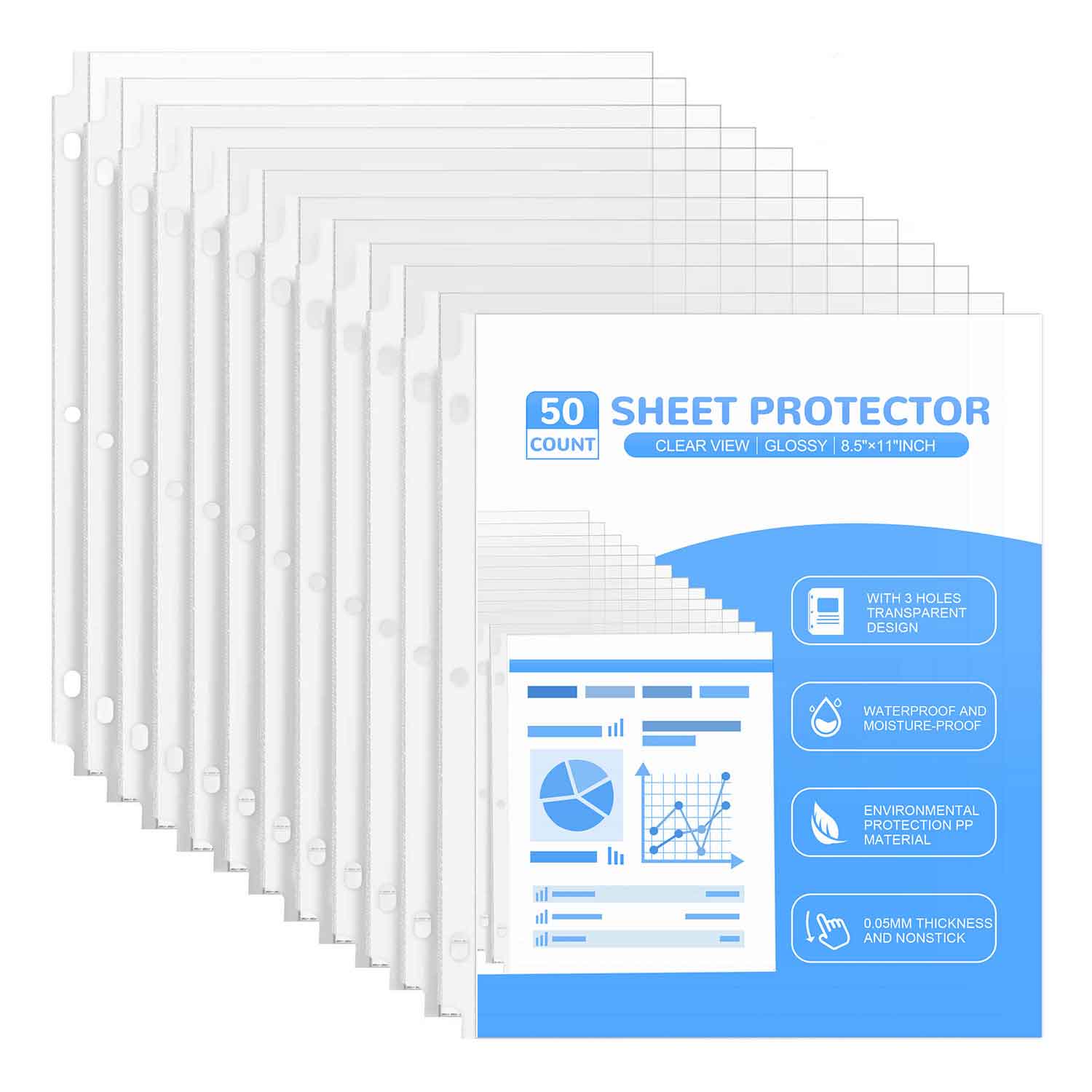 100 Clear Sheet Protectors, 8.5 x 11 Clear Page Protectors for 3 Ring  Binder, Plastic Sheet Sleeves, Top Loading Paper Protector with Reinforced