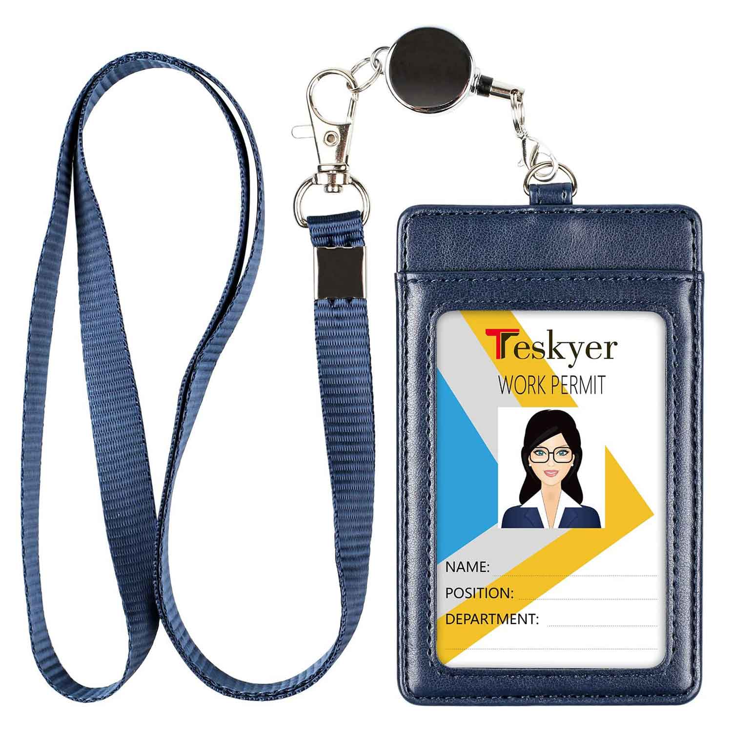 Wisdompro Badge Holder with Retractable Reel, Vertical PU Leather ID Card  Holder with Side Zipper Po…See more Wisdompro Badge Holder with Retractable
