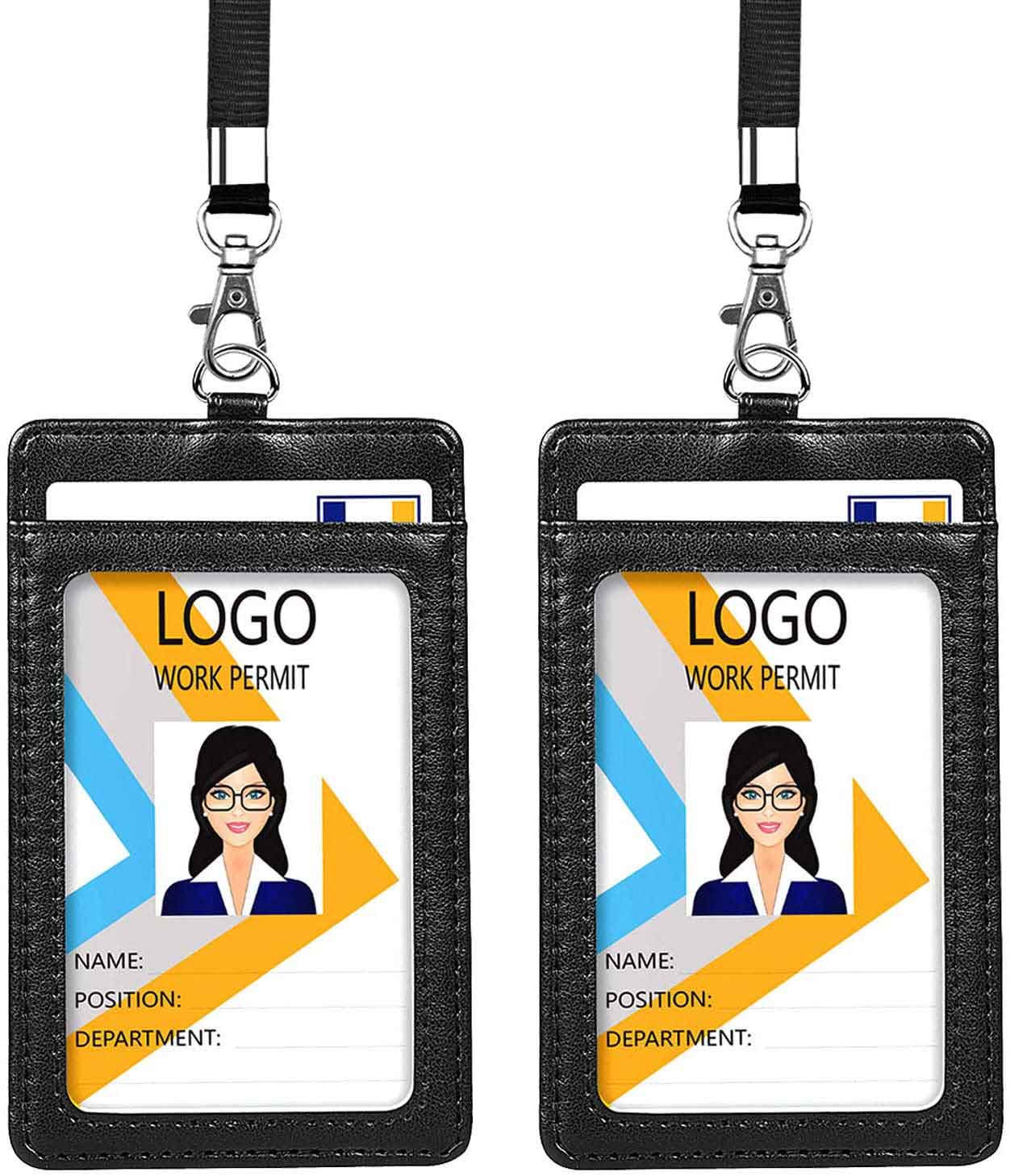  ELV Badge Holder with Zipper, PU Leather ID Badge