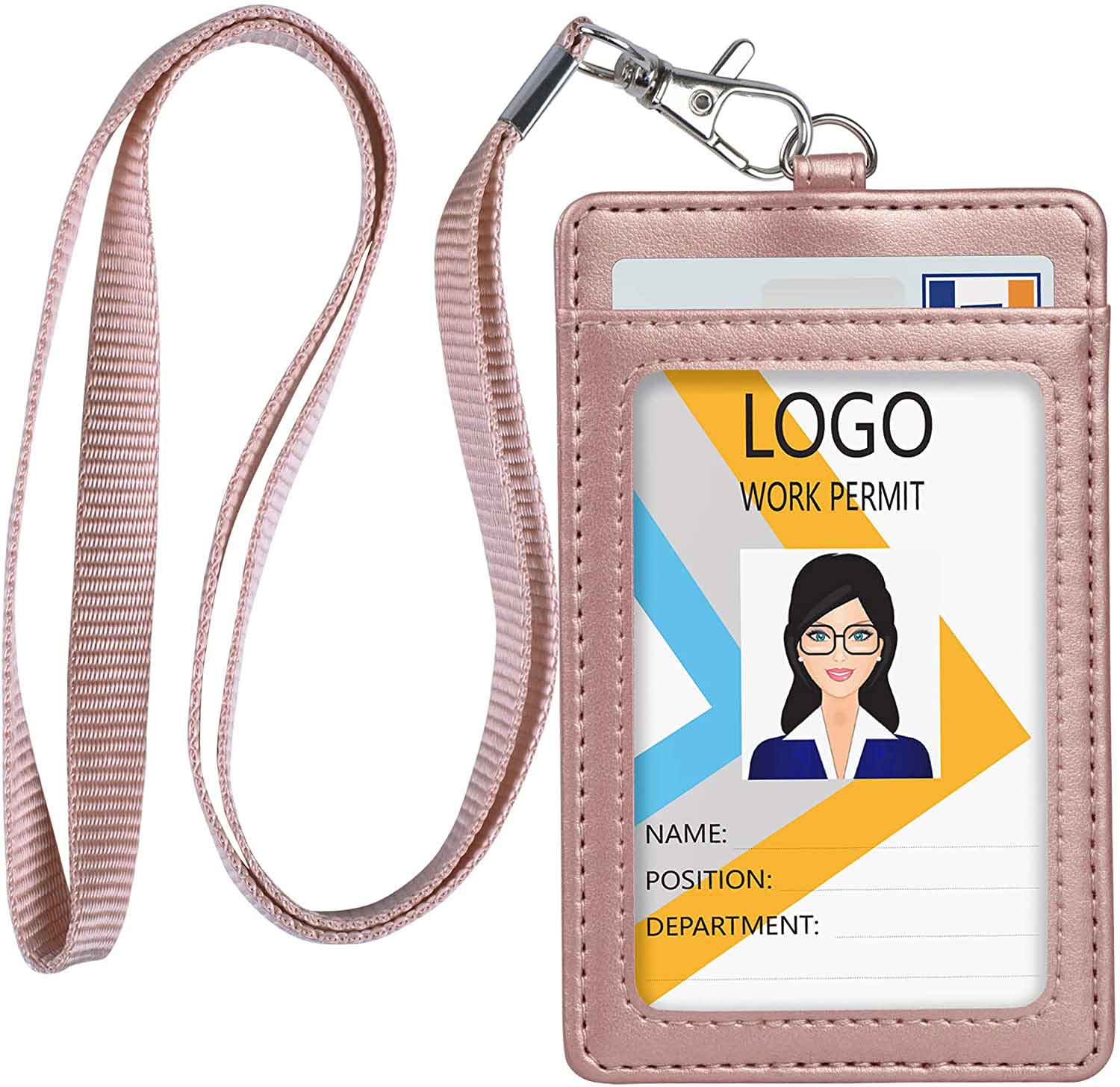 Brown Beige Checkered Plaid ID Badge Holder with Detachable Neck Lanyard  Vertical PU Leather Card Holder with 2 Card Slots