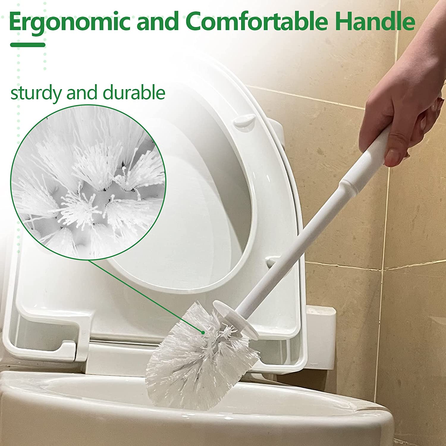 Compact Toilet Bowl Cleaner Brush and Holder w/ Silicone Bristles